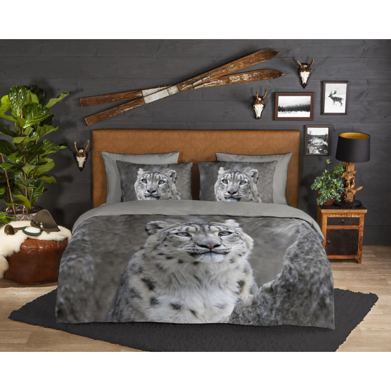 Flonel Sengesæt Sne Leopard med vildkat fra MytrendyHome.dk