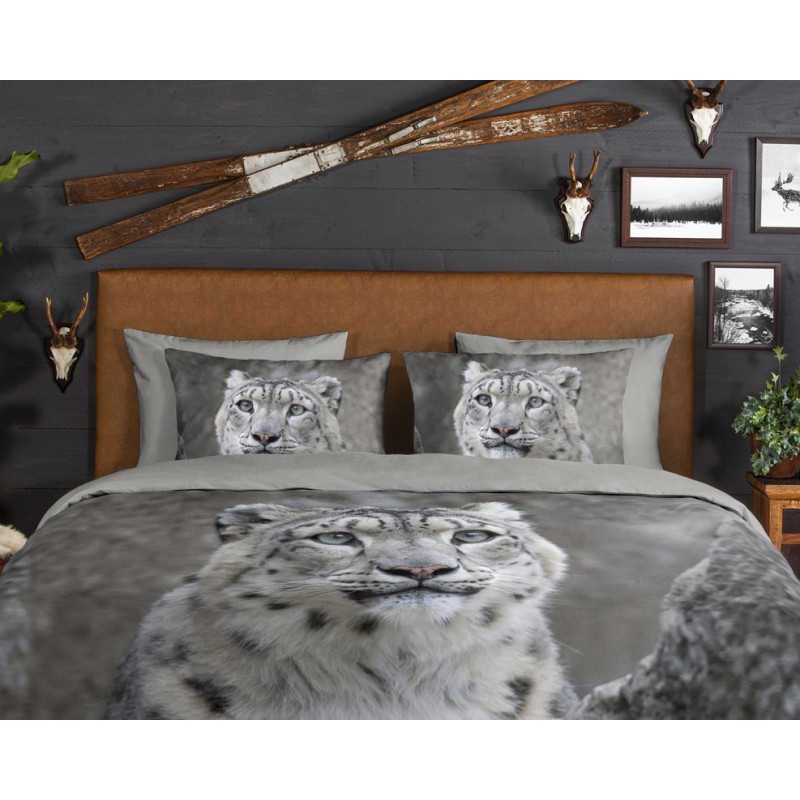 Flonel Sengesæt Sne Leopard med vildkat fra MytrendyHome.dk