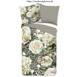 Sengesæt Joy, olive med blomster i 100% micropercal - MyTrendyHome.dk