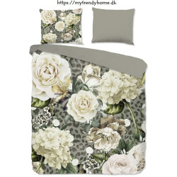Sengesæt Joy, olive med blomster i 100% micropercal - MyTrendyHome.dk