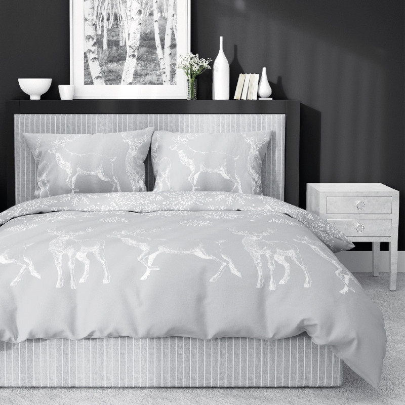 Julesengesæt Hjorte Grå med julemotiv i ren bomuld fra MyTrendyHome.dk