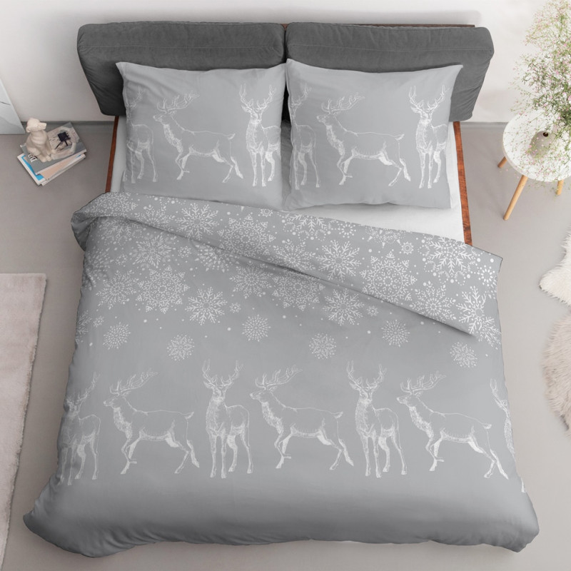 Julesengesæt Hjorte Grå med julemotiv i ren bomuld fra MyTrendyHome.dk