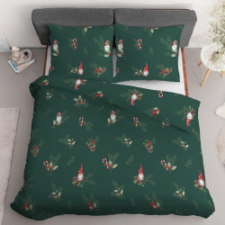 Julesengesæt Nisse, Grøn med julemotiv, ren bomuld fra MyTrendyHome.dk