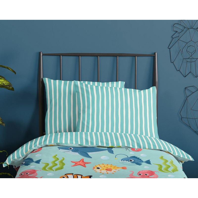 Junior sengetøj Ocean i ren bomuld med havdyr fra MyTrendyHome.dk