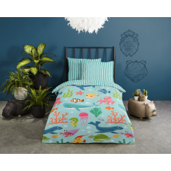 Junior sengetøj Ocean i ren bomuld med havdyr fra MyTrendyHome.dk