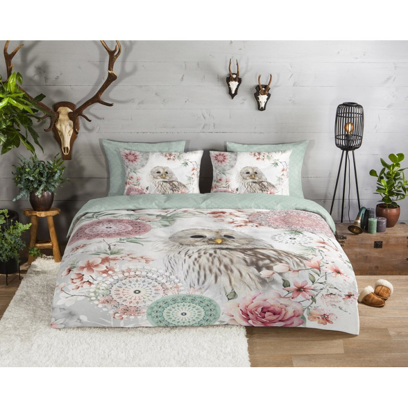 Flonel sengesæt Omaira med mandala og ugle fra MyTrendyHome.dk