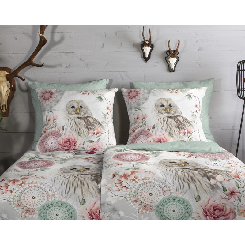 Flonel sengesæt Omaira med mandala og ugle fra MyTrendyHome.dk