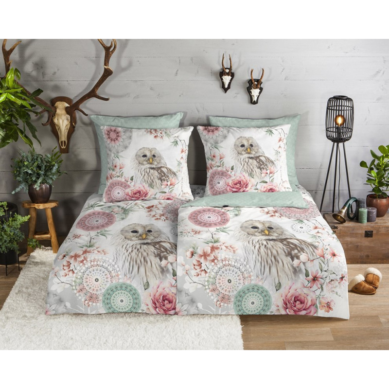 Flonel sengesæt Omaira med mandala og ugle fra MyTrendyHome.dk