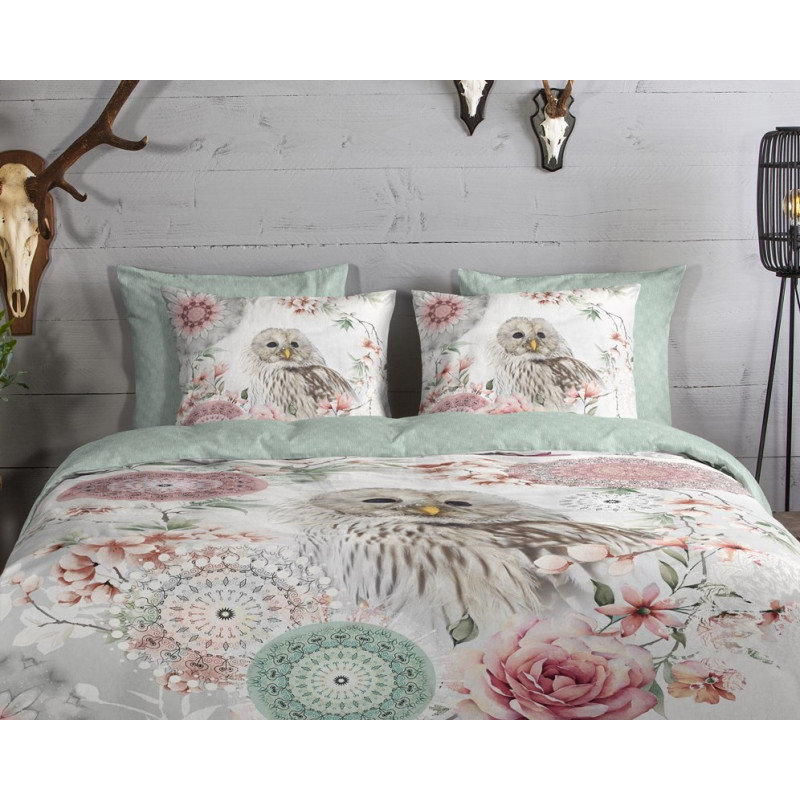 Flonel sengesæt Omaira med mandala og ugle fra MyTrendyHome.dk