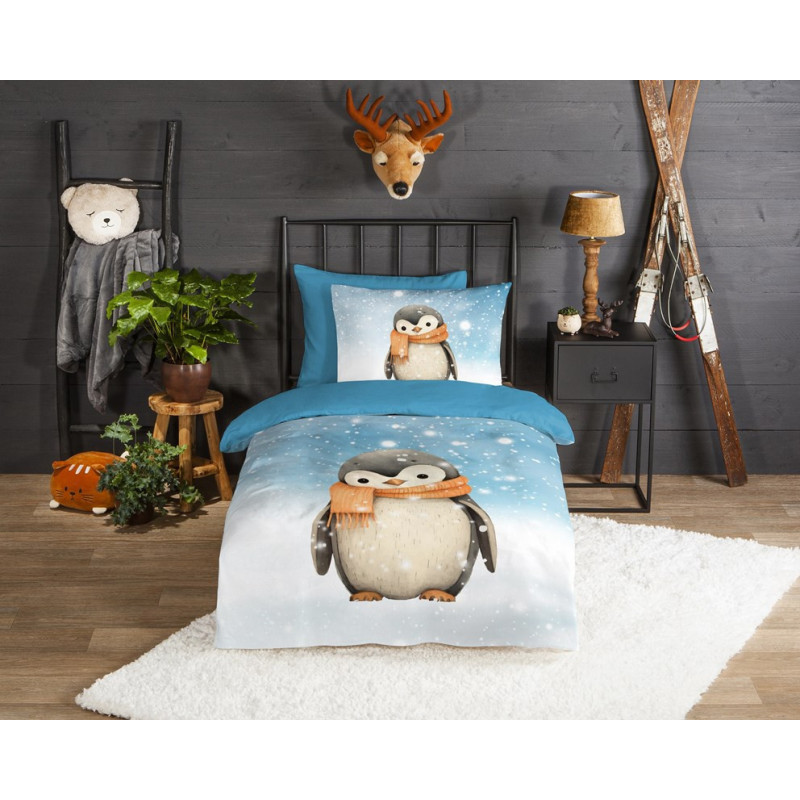 Flonel sengesæt Pingi med Pingvin fra MyTrendyHome.dk