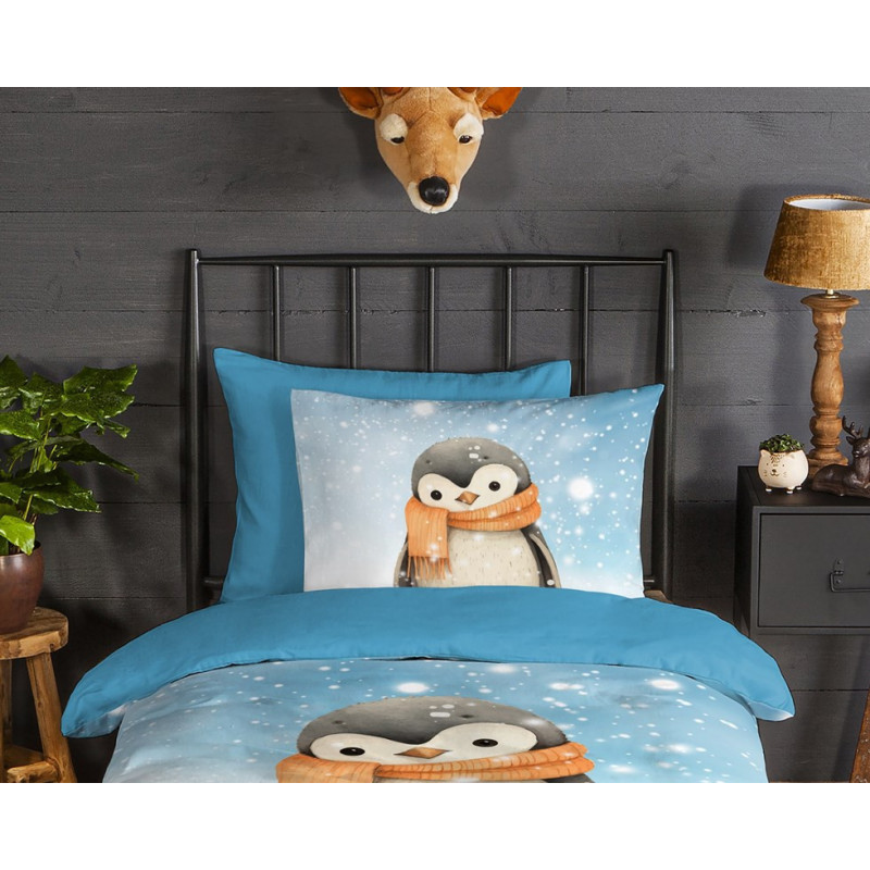 Flonel sengesæt Pingi med Pingvin fra MyTrendyHome.dk