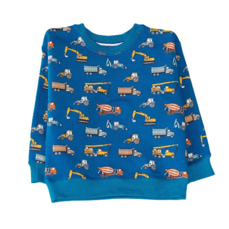 Sweatshirt blå med arbejdsmaskiner i 100% bomuld fra Tom&Lisa