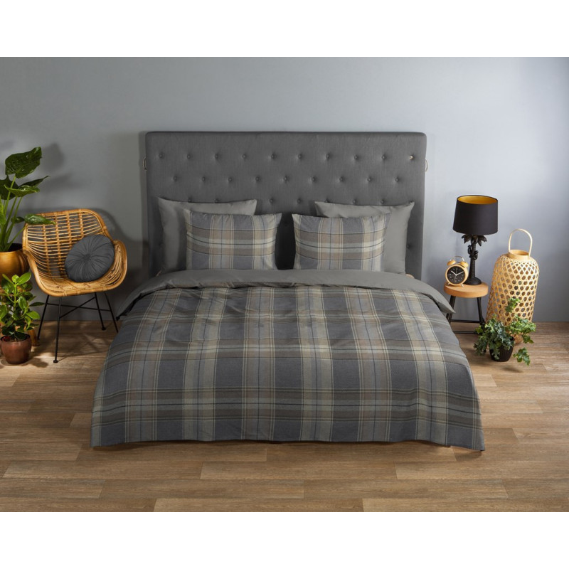Sengesæt Jacoba for voksne og børne med et elegant tartanmønster, enkelt, dobbeltdyne, king size, 100% bomuld