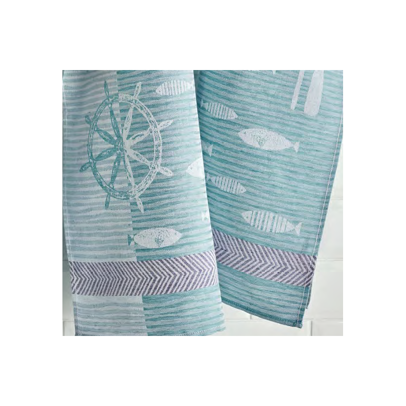Jacquard Viskestykke Nautica i 50% bomuld/50% hør fra MyTrendyHome.dk