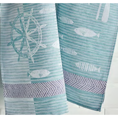 Jacquard Viskestykke Nautica i 50% bomuld/50% hør fra MyTrendyHome.dk