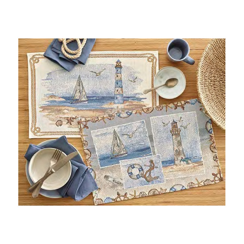 Gobelin Dækkeservietter Lighthouse med marine tema fra MyTrendyHome.dk