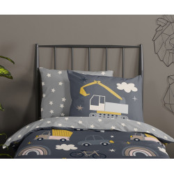 Sengetøj Heavy Machines, Grå med tunge maskiner fra MyTrendyHome.dk