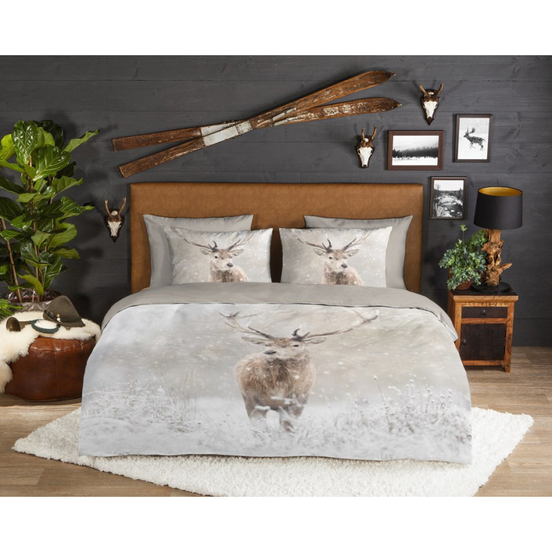 Flonel sengesæt Snowydeer med hjorte 100% bomuld - MyTrendyHome.dk