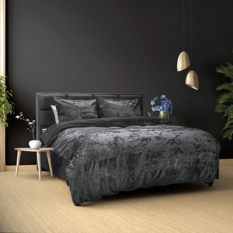 Krøllet fløjl sengesæt Vulkansk antracit i 100% bomuld fra MyTrendyHome.dk