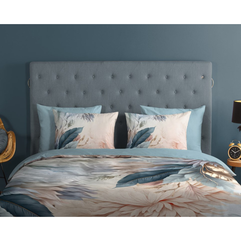 Bomuld Sengesæt Diore blue med multifarver fjer fra MytrendyHome.dk