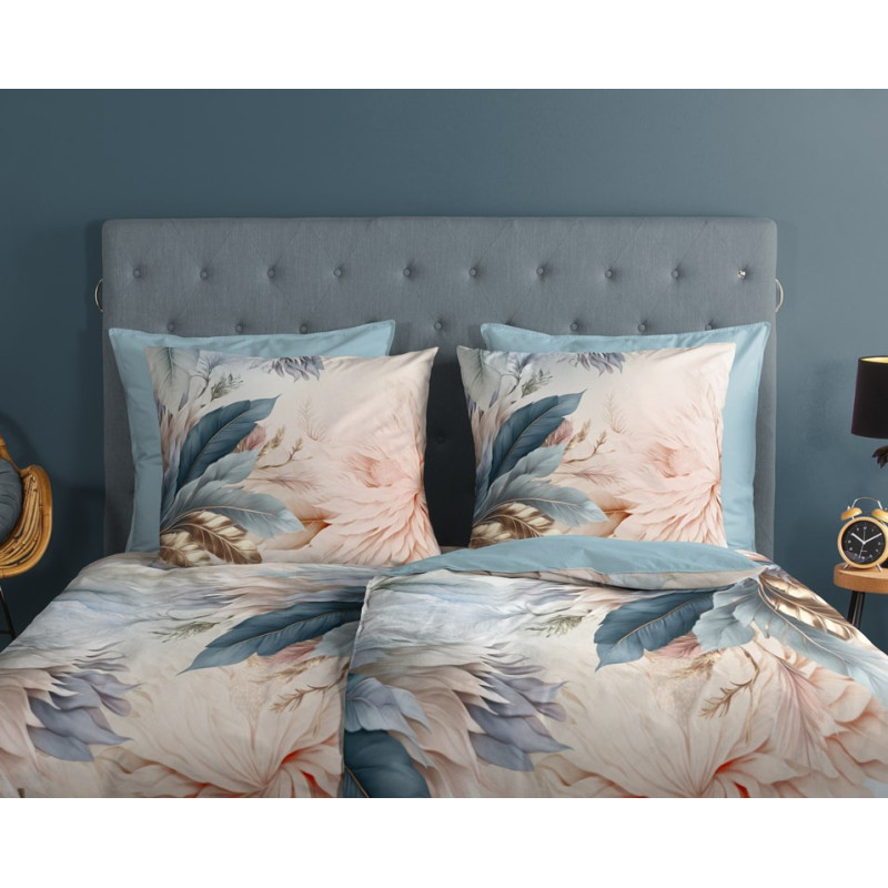Bomuld Sengesæt Diore blue med multifarver fjer fra MytrendyHome.dk