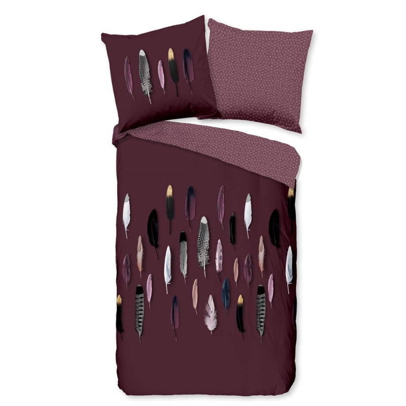Bomuld Sengesæt Feathers bordeaux med fjer fra MytrendyHome.dk