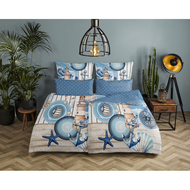 Sengesæt Aldiana med marine motiver i 100% bomuld fra MyTrendyHome.dk