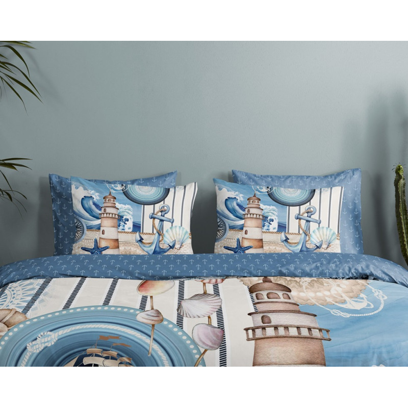 Sengesæt Aldiana med marine motiver i 100% bomuld fra MyTrendyHome.dk