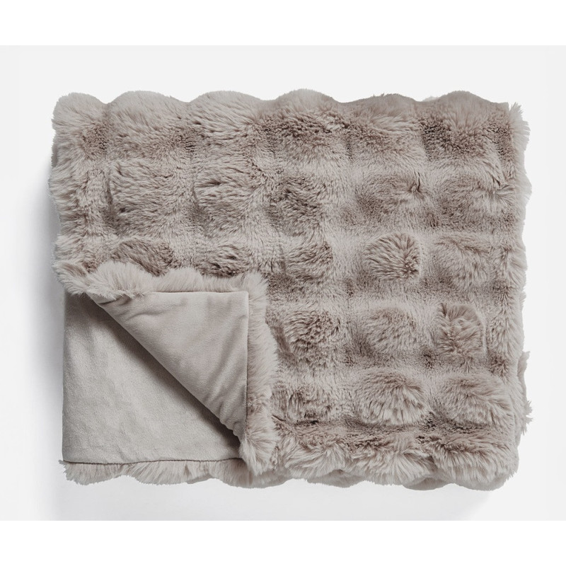 Pom kaninpels plaid Taupe/Rosa 150 x 200 cm fra MyTrendyHome.dk