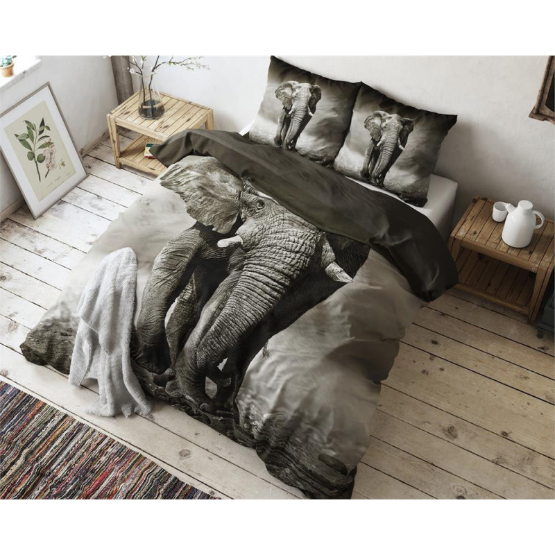 Sengesæt Elegant Elephant Anthracite i ren bomuld fra MyTrendyHome.dk