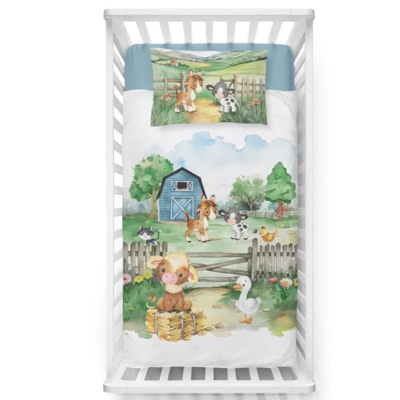 5140_b Børnesengetøj Farm med sjove dyr fra MyTrendyHome.dk.