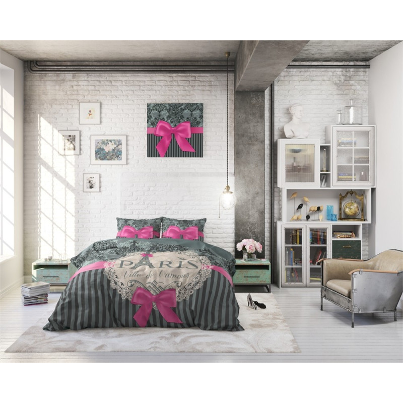 Sengesæt I Love Paris Pink med romantisk mønster fra MyTrendyHome.dk