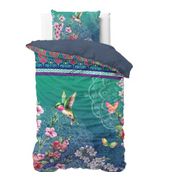 Sengetøj Brenda Blue med kolibri og mandalas ornament i tyrkis farver fra MyTrendyHome.dk