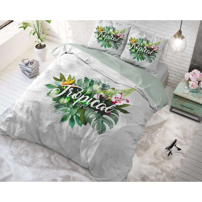 Bedlinen  TROPICAL DREAMS GREEN med blomster fra MyTrendyHome.dk