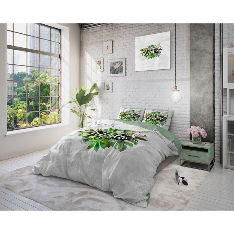 Bedlinen  TROPICAL DREAMS GREEN med blomster fra MyTrendyHome.dk