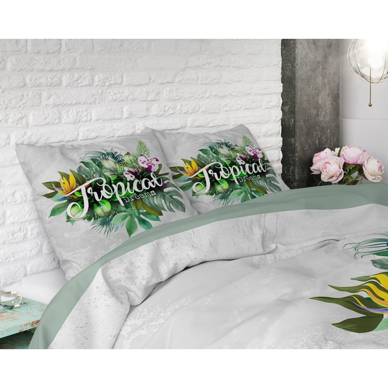 Bedlinen  TROPICAL DREAMS GREEN med blomster fra MyTrendyHome.dk