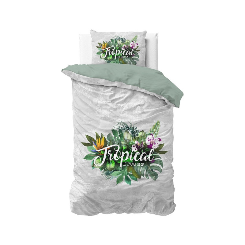 Bedlinen  TROPICAL DREAMS GREEN med blomster fra MyTrendyHome.dk