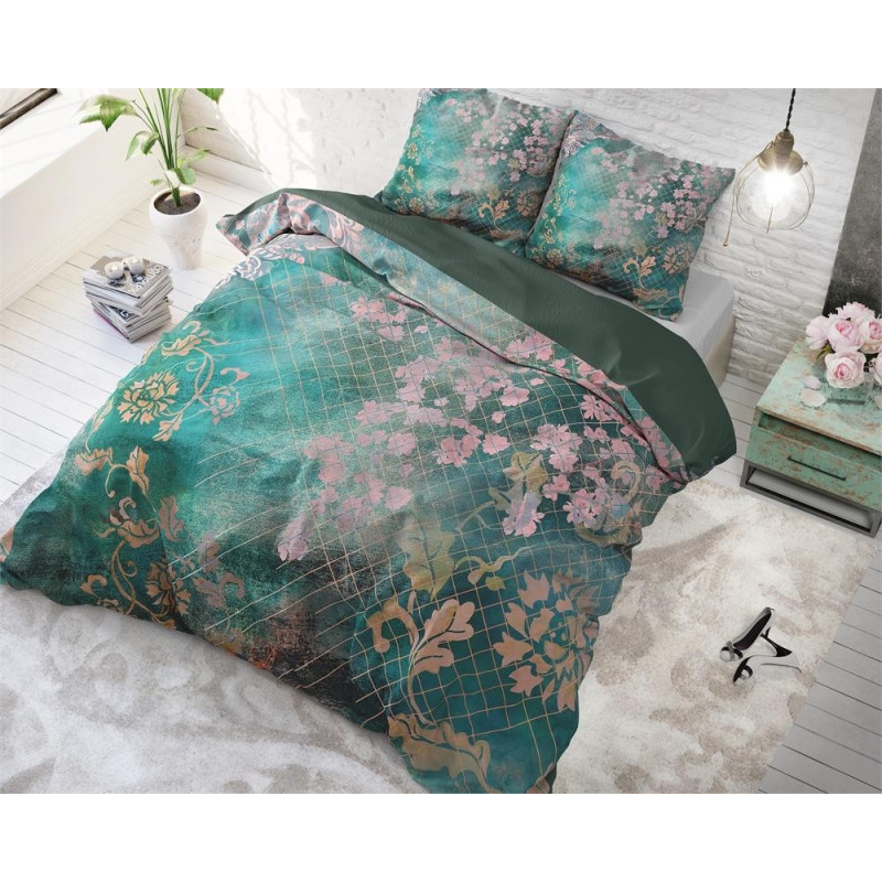 Bomulds sengetøj TIRAN FLOWER GREEN i fresk farver fra MyTrendyHome.dk