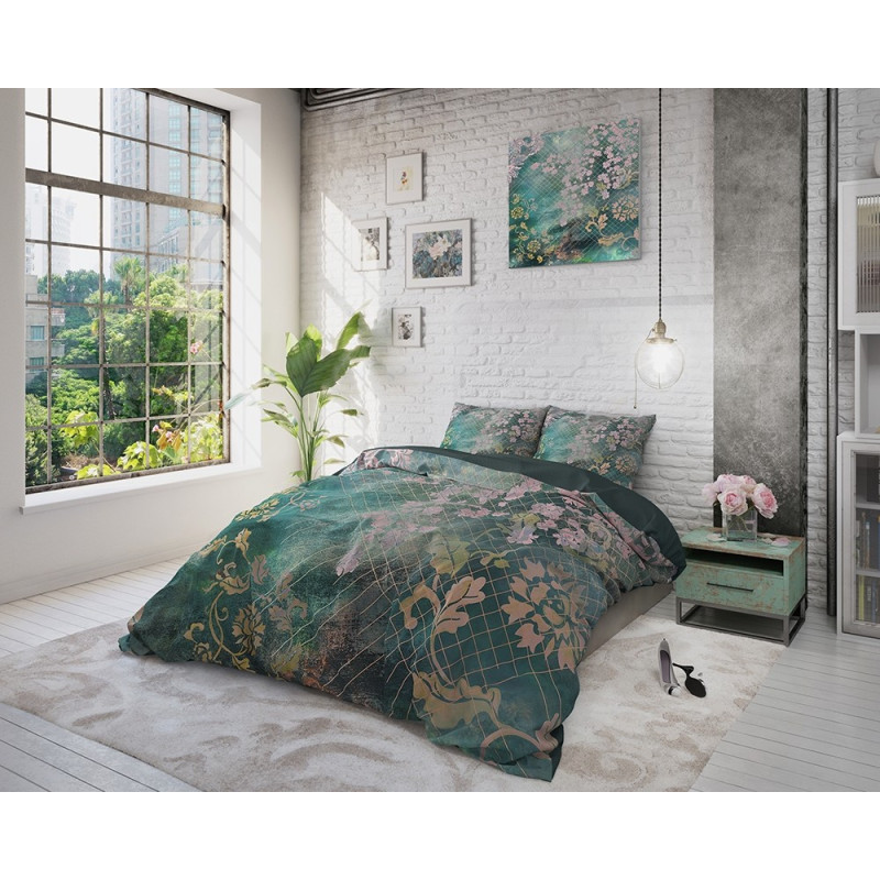 Bomulds sengetøj TIRAN FLOWER GREEN i fresk farver fra MyTrendyHome.dk