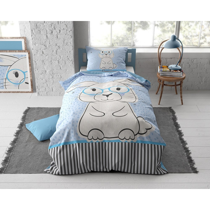 Børnesengetøj Rabbit Blue med søde kanin fra MyTrendyHome.dk