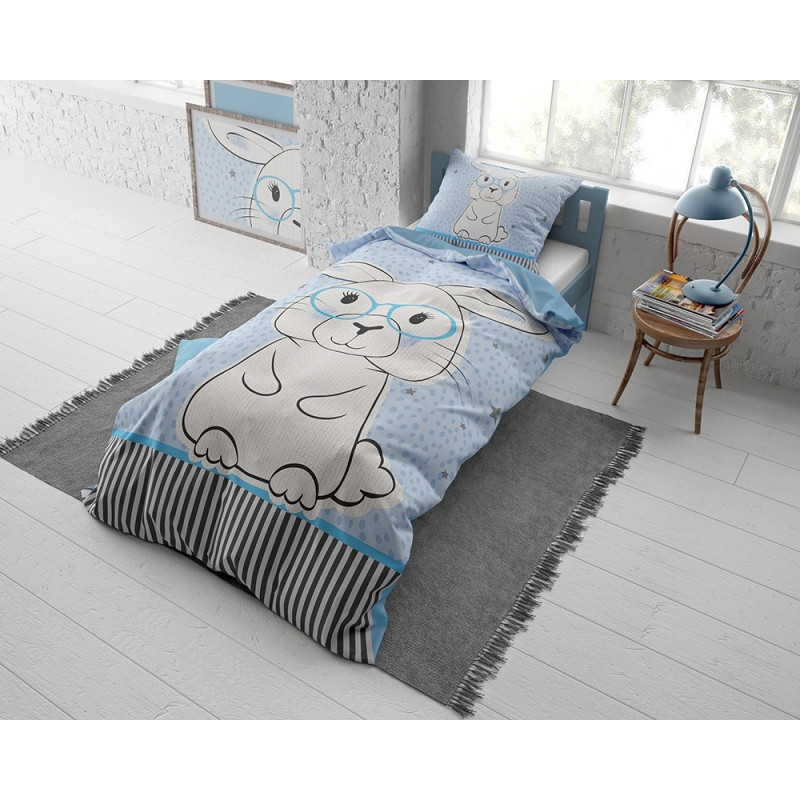 Børnesengetøj Rabbit Blue med søde kanin fra MyTrendyHome.dk