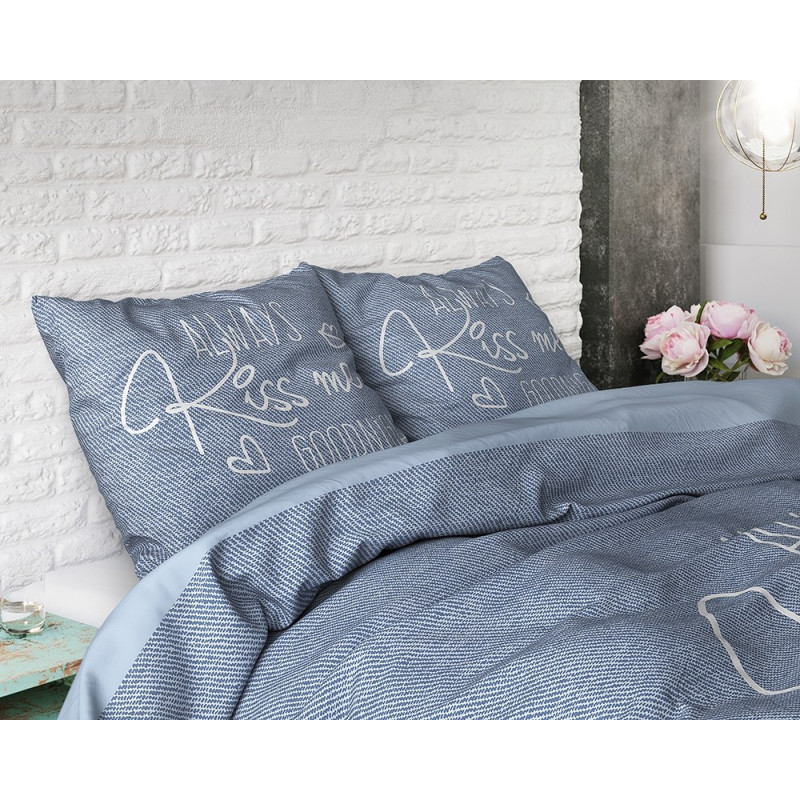 Sengesæt Always Kiss me Blue i 100% bomuld fra MyTrendyHome.dk