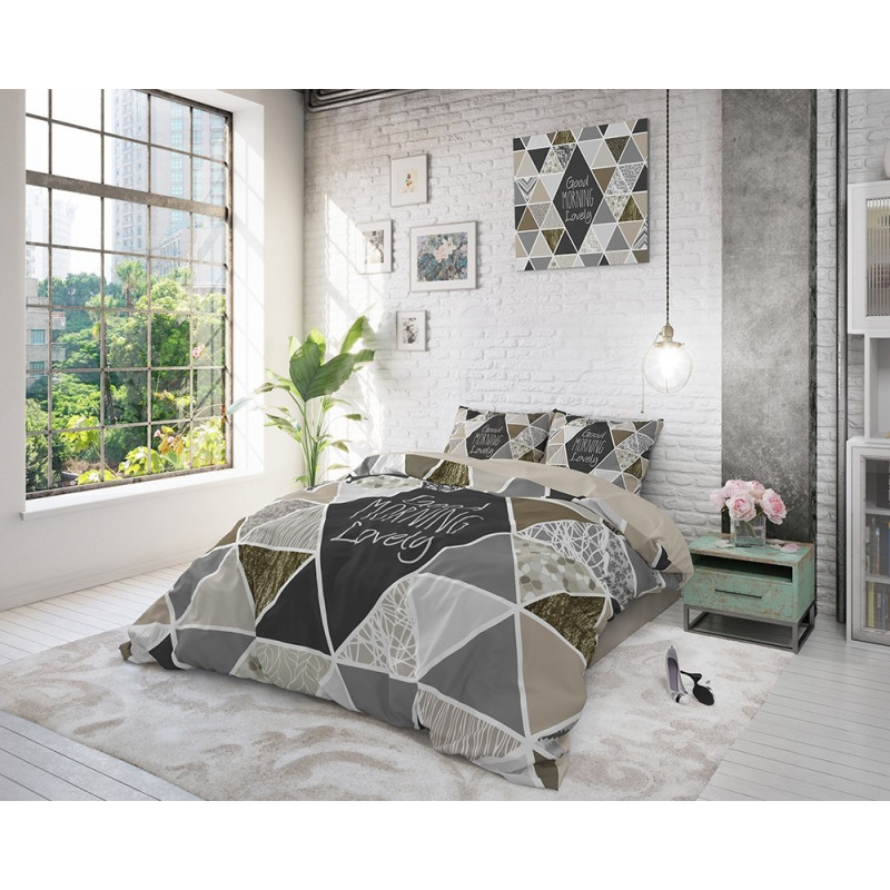Bomuld sengetøj Crazy Morning Taupe fra MyTrendyHome.dk