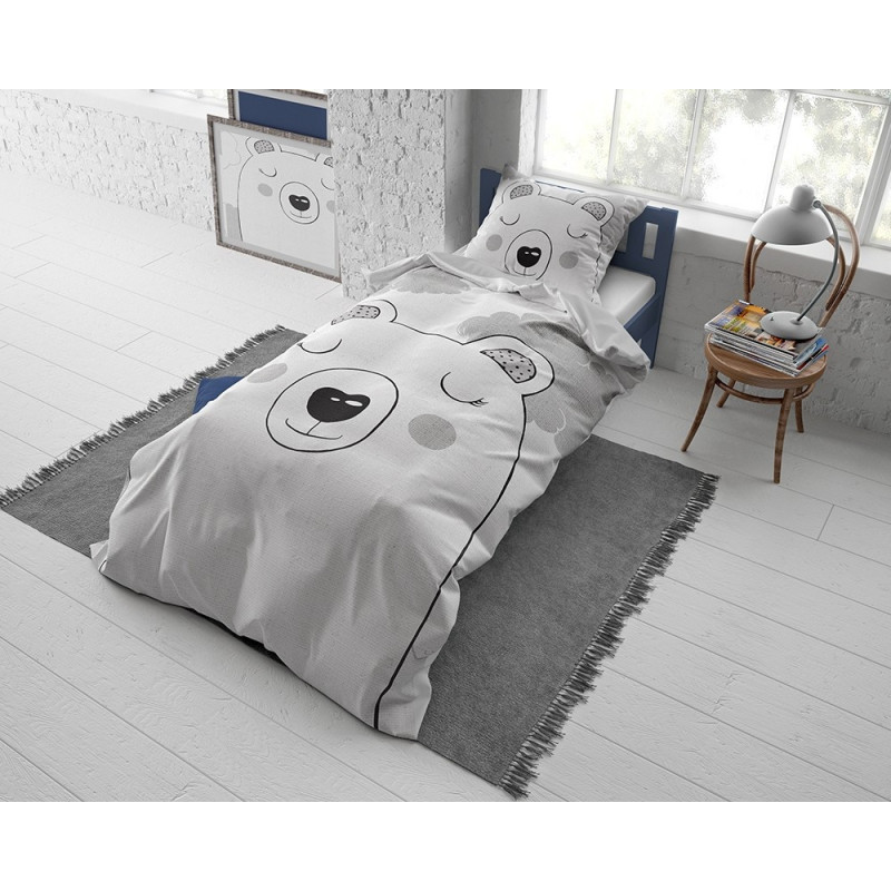 Børnesengetøj SWEET BEAR GREY med bære fra MyTrendyHome.dk