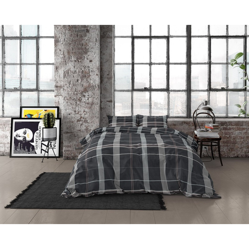Flonel sengesæt Bruce Taupe med ternet mønster fra MytrendyHome.dk