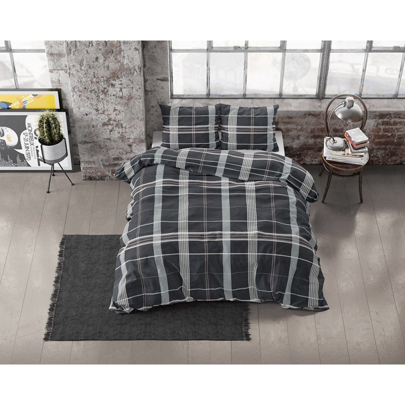 Flonel sengesæt Bruce Taupe med ternet mønster fra MytrendyHome.dk