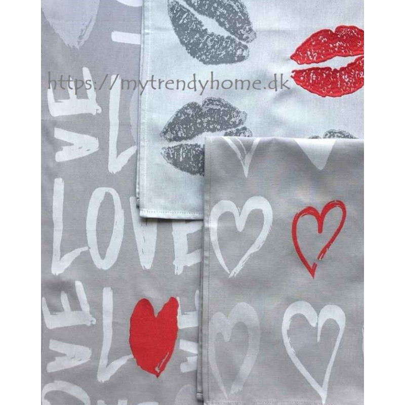 Bomulds jacquard viskestykker LOVE med broderi fra MyTrendyHome.dk
