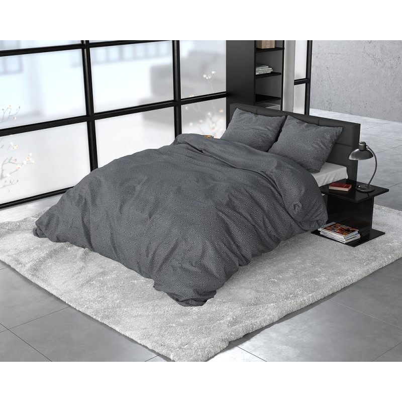 Flonel sengesæt Jason Anthracite med cirkel mønster fra MyTrendyHome.dk