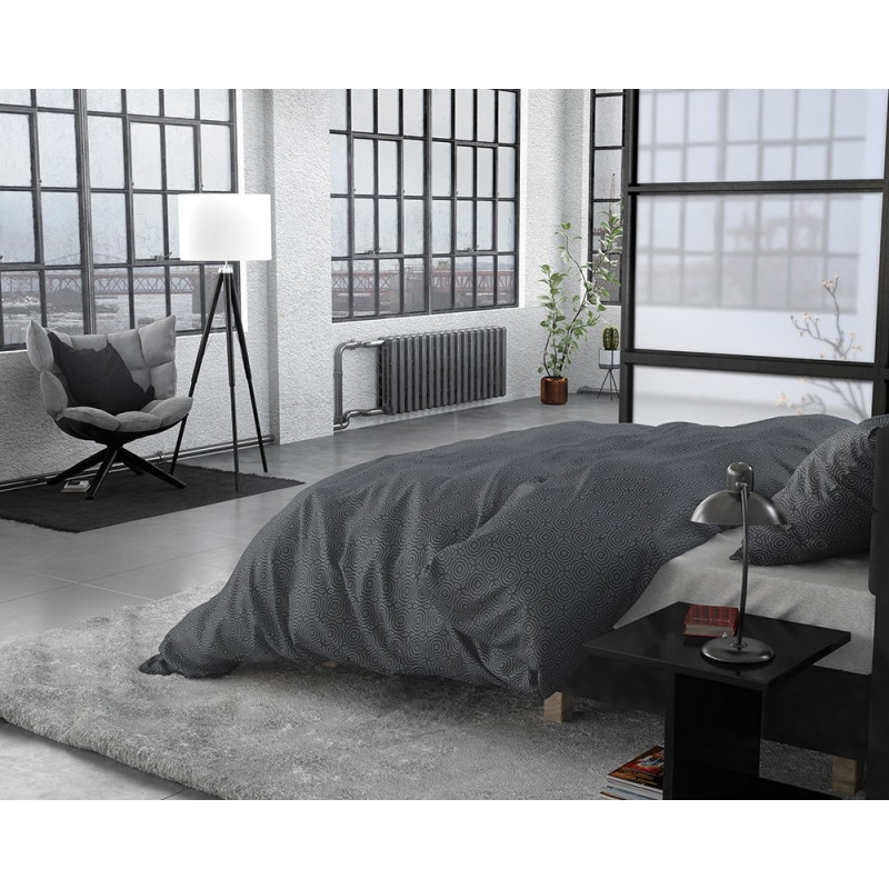 Flonel sengesæt Jason Anthracite med cirkel mønster fra MyTrendyHome.dk