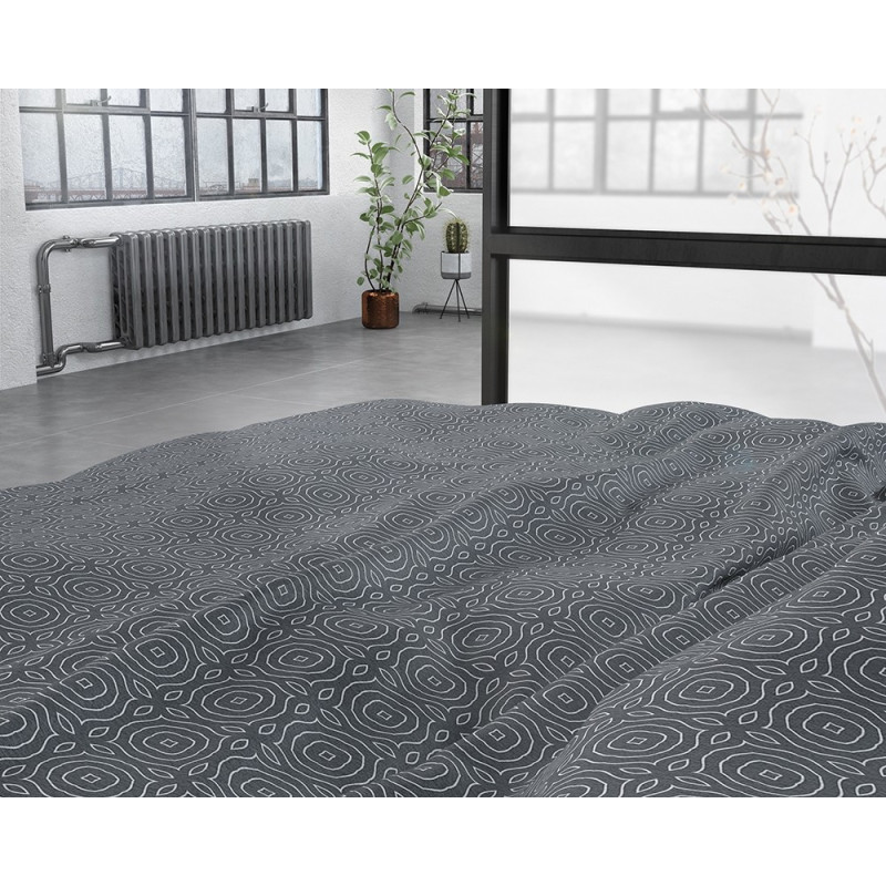 Flonel sengesæt Jason Anthracite med cirkel mønster fra MyTrendyHome.dk
